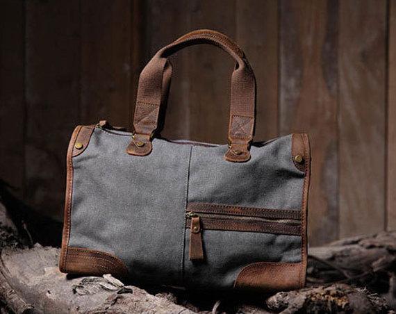 Gray Canvas Bag Canvas Messenger Bag Leisure Canvas Handbag Leather/Canvas Crossbody Bags
