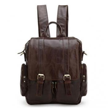 Retro Leather Backpacks Men's Leisure Backpack Leather Messenger Bag Traveling Leather Bags