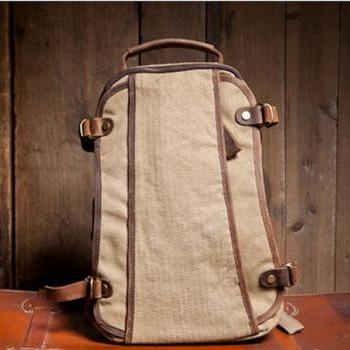 Khaki Canvas Bag Student Canvas Backpacks Leisure Leather/Canvas Backpack School Canvas Bags