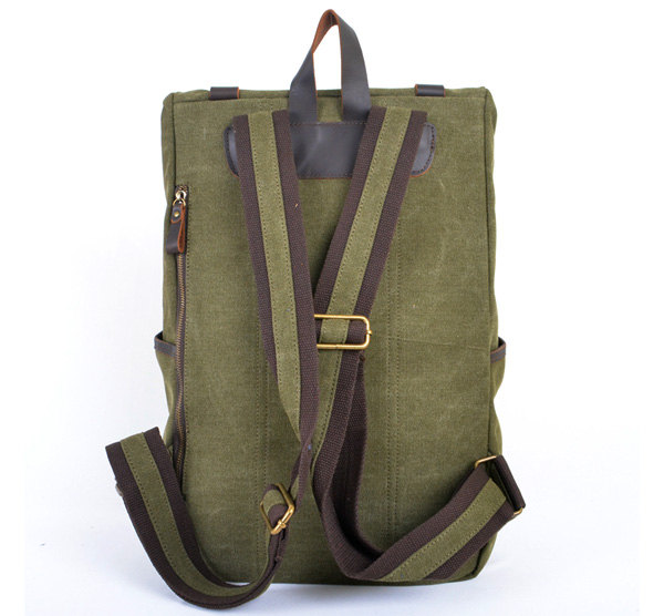 Army Green Canva Backpacks Canvasleather Backpacks School Backpack on