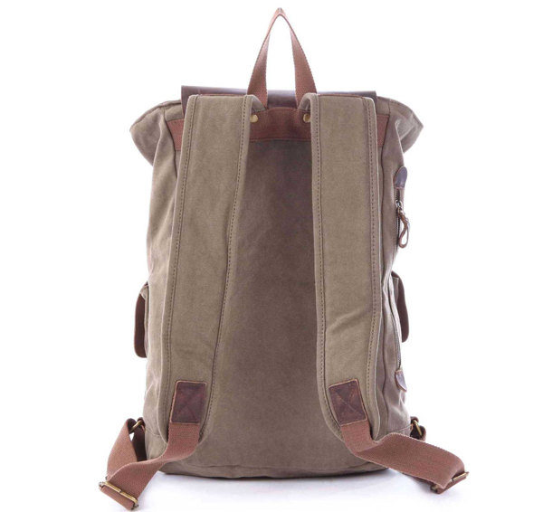 Handmade Leather Canvas Backpacks Army Green Canvas Backpacks Student